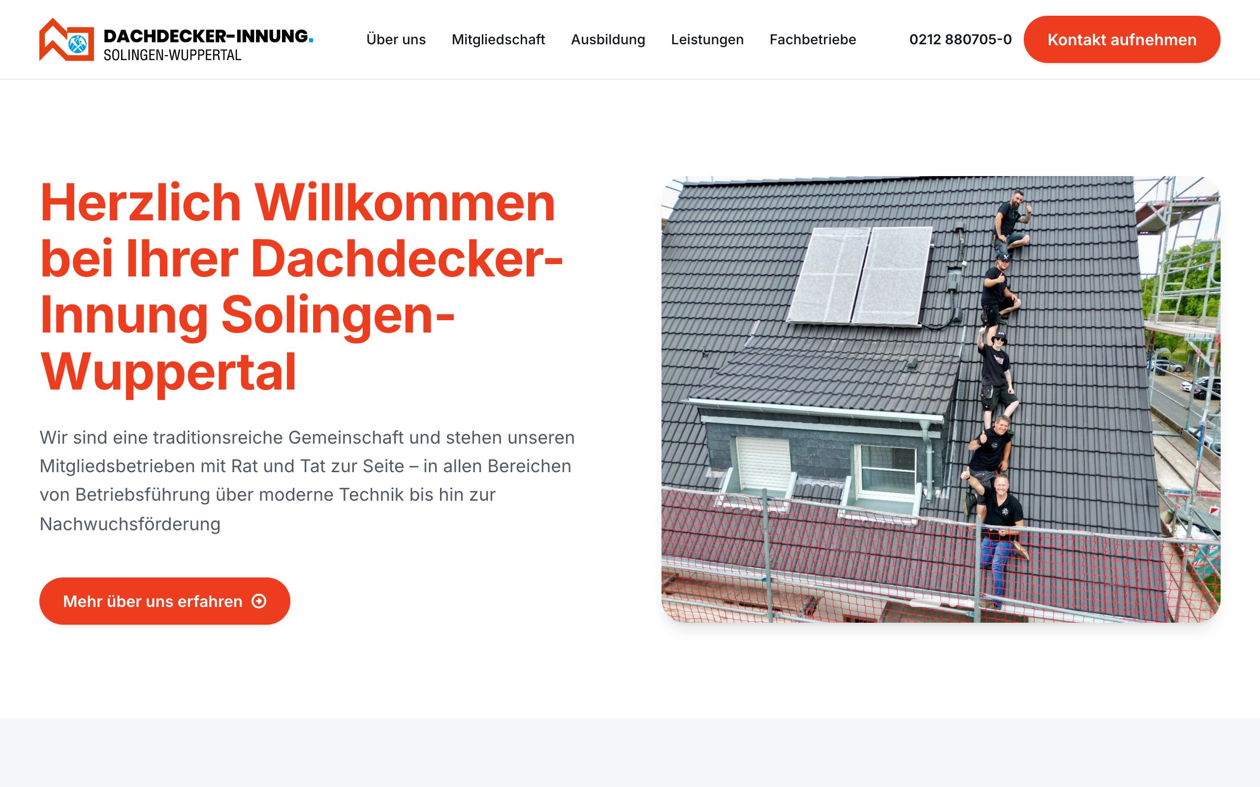 Screenshot der Website von Dachdecker-Innung Solingen-Wuppertal