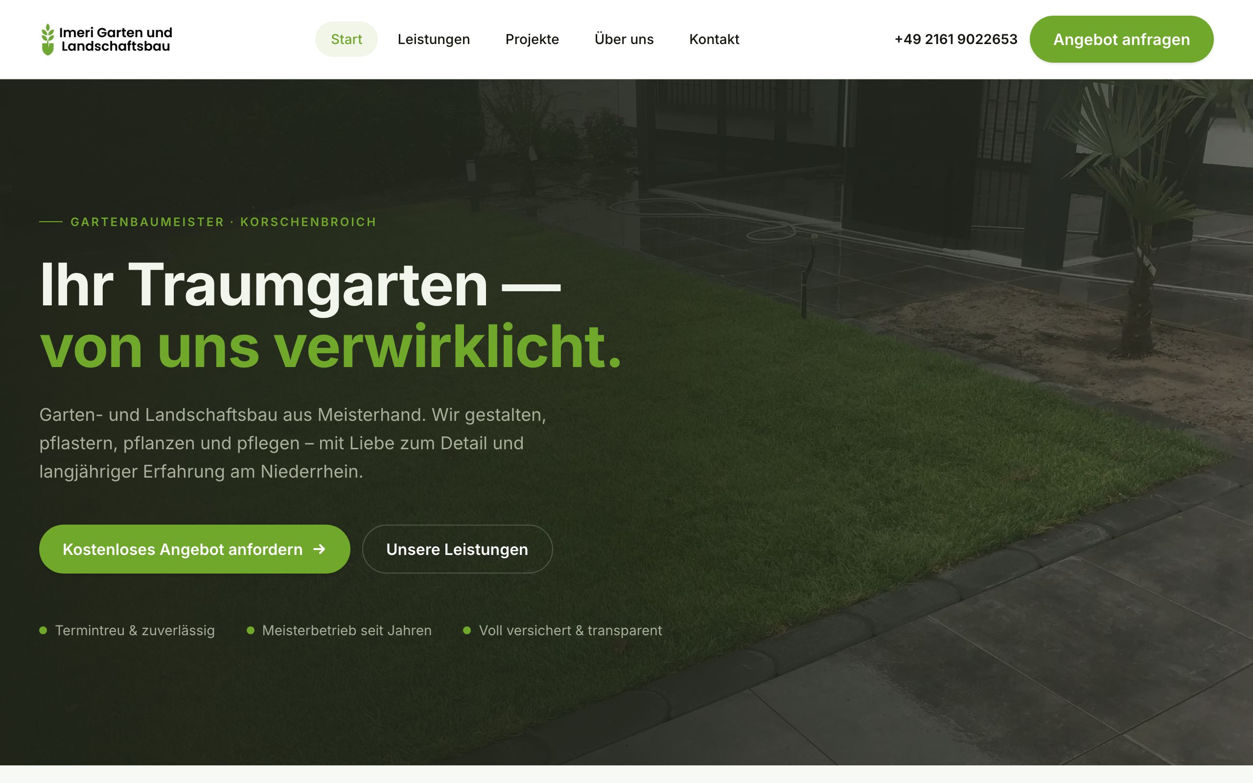 Screenshot der Website von Gartenbaumeister Imeri