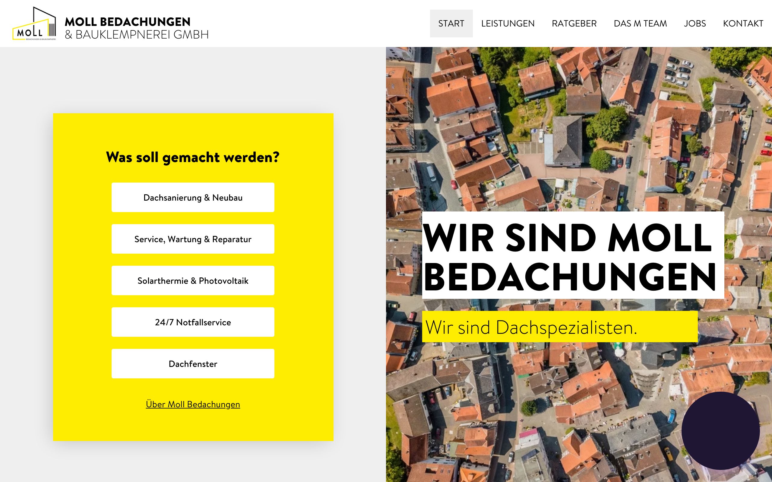 Screenshot der Website von Moll Bedachungen