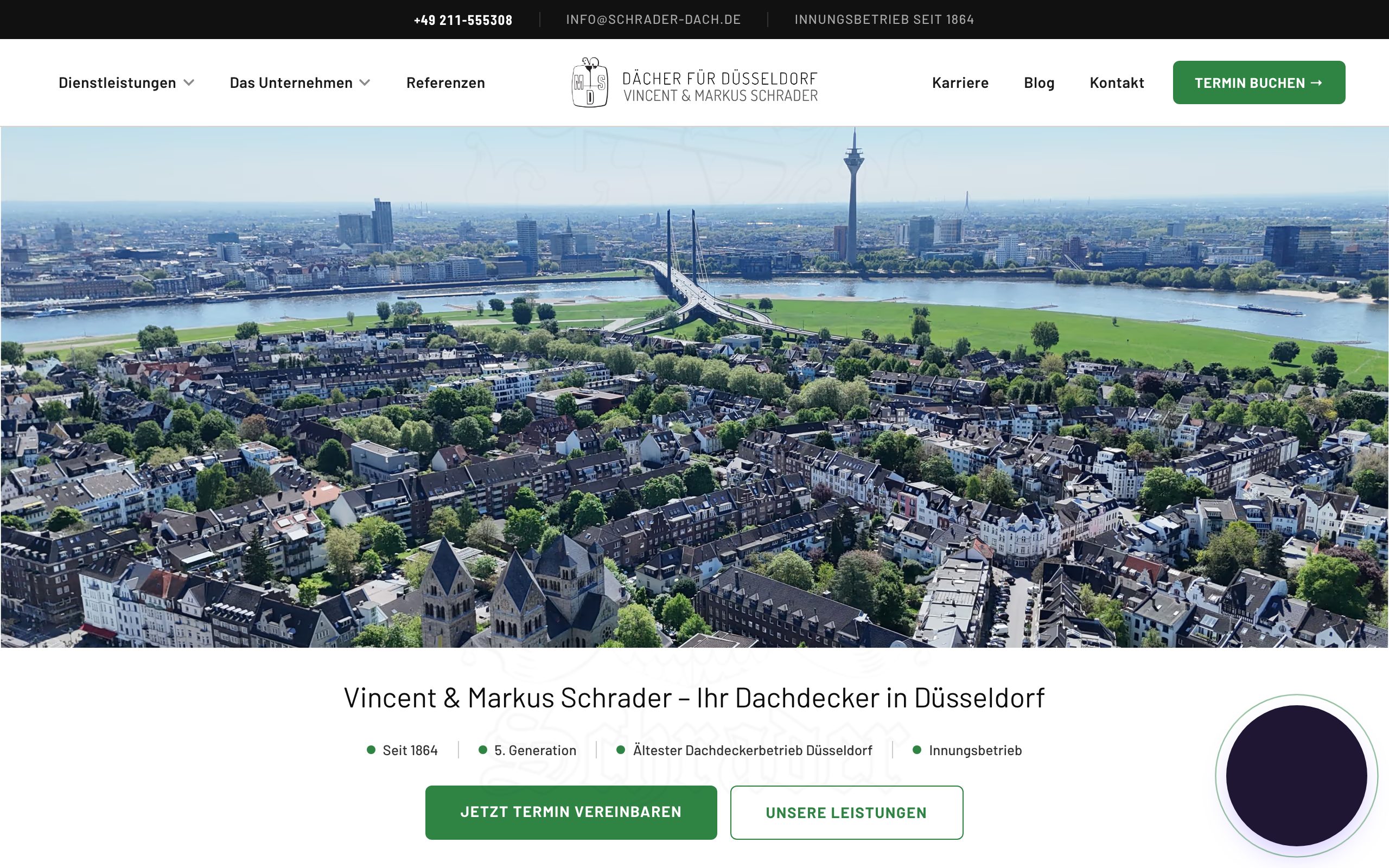 Screenshot der Website von Schrader — Dächer für Düsseldorf
